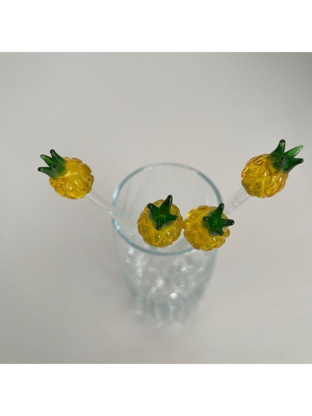 CRATE & BARREL Set of 4 Glass Pineapple Swizzle Sticks Cocktails Barware Tiki - Picture 6 of 12